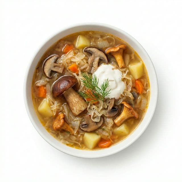 Щи из кислой капусты с грибами